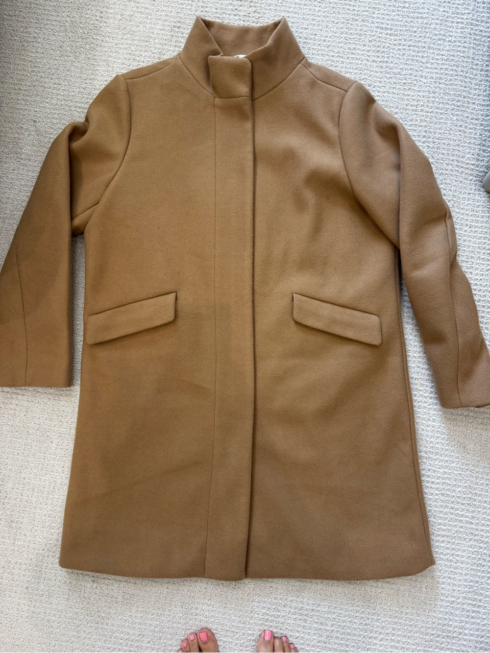 Time and Tru Camel Trench Coat with Stand Collar